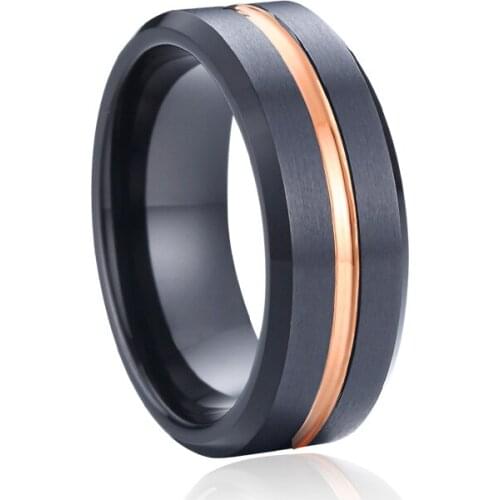 8mm Alliances mens tungsten carbide ring male love black rose gold color wedding band jewelry promise couple ring