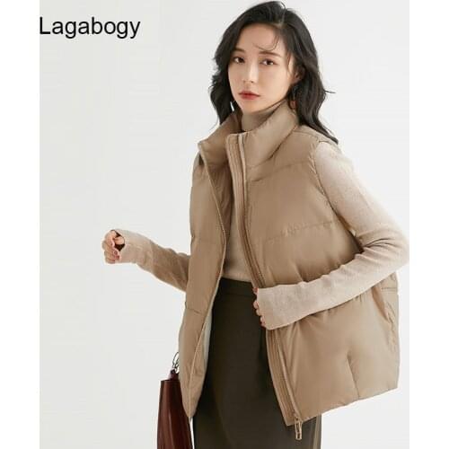 Lagabogy 2021Women Winter Vest Loose Warm Jacket White Duck Down Coat Sleeveless Female Autumn Zipper Stand Collar Waistcoat