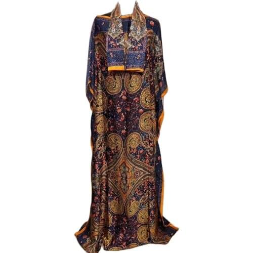 Fashion Classic Print African Dashiki Abaya Cover-Ups Light Bat Sleeve Contains Scarf Free Size Loose Long Dress For Lady