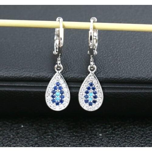 BPPCCR Trendy Evil Eye Earrings For Women Water Drop Silver Color Earrings Micro Zircon Crystal Earrings Wedding Party Jewelry