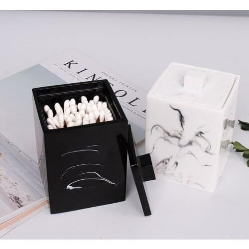 Marble Grain Storage Box Bathroom Tray Cotton Swab Box Toothpick Holder Bathroom Cosmetic Organizer Desktop Decoration