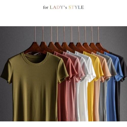 MRMT 2021 Brand New Womens T Shirt Short-sleeve V-neck Round Collar Knit Rib Pure Color T-shirt for Female Fashion Tops T-shirt