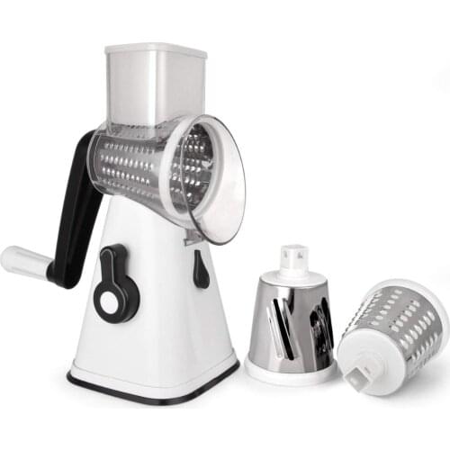 Vegetable Mandoline Chopper,Vegetable Slicer, Swift Rotary Drum Grater Vegetable Cheese Cutter Slicer Shredder Grinder (White)