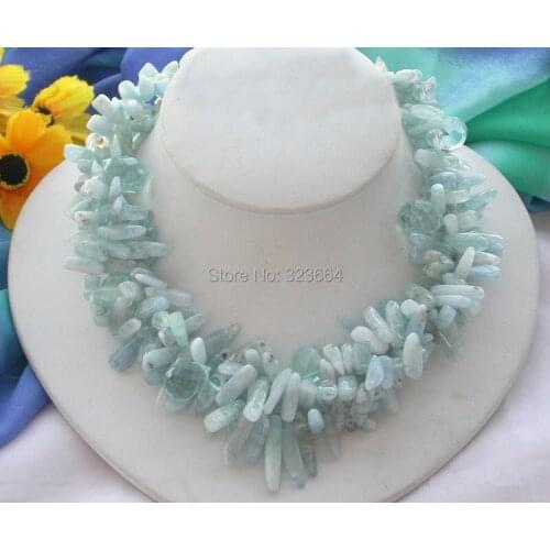 3row 17" blue stick drip faceted crystal necklace