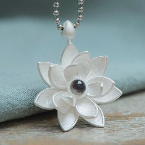 S925 Silver Pendant Necklace Lotus Projection stone Green Tara Kurukulle Shurangama Mantra amulet Jewelry for men and women