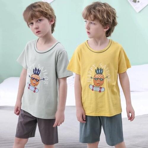 Toddler Boys Girls Pajamas Summer Short Sleeve Childrens Clothing Sleepwear Cotton Pyjamas Set For Kids 4 6 8 10 12 14 16 Years