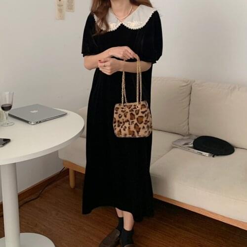 Alien Kitty 2021 New Women French Retro Solid Dress Velvet Loose Gentle Short Sleeves Elegant Long Chic Female Fashion Clothe