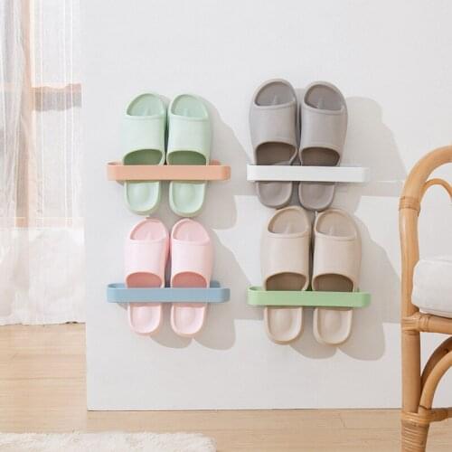 Shoes Shelf Wall Mounted Bathroom Slippers Rack Kitchen Towel Fresh-Keeping Bag Storage Hook Up Home Organizer Accessories