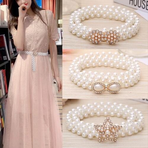 Pearl Waist Chain Womens Fashion Dress Decoration Diamond Elastic Belt Korean Temperament Thin Belt Wholesale
