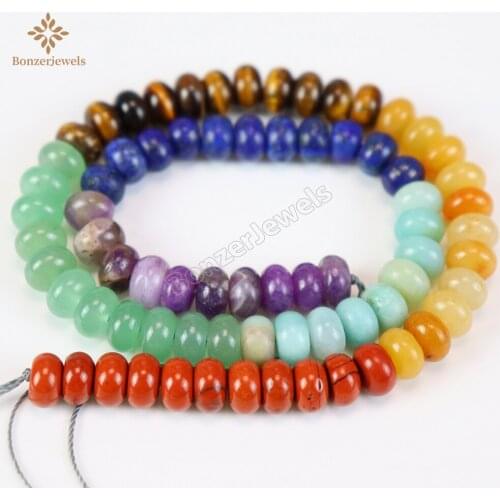 Sevens 7 Stones Chakras Jades Lapis Lazuli Amethysts Tiger Eye Amazonite Round Rondelle Beads For Jewelry Making Diy Bracelet