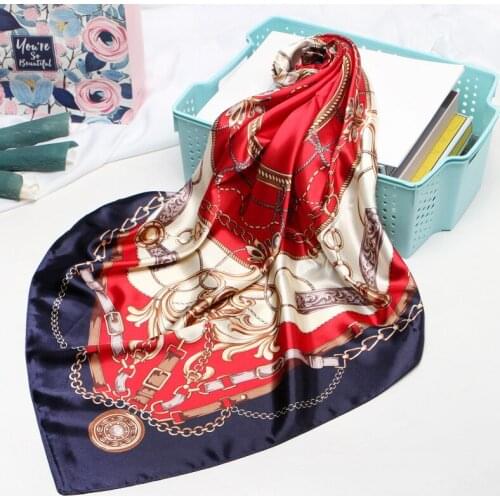 90*90cm Silk Chain Scarves Women Foulard Square Head Hijab Scarf Ladies Satiny Shawl wrap muffler pareo female hijab poncho