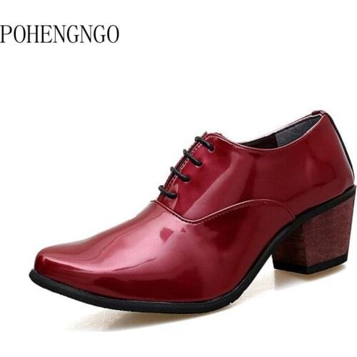 Luxury Men Dress Wedding Shoes Patent Leather 6cm High Heels Men Fashion Pointed Toe Heighten Oxford Shoes Party Gentleman Shoes