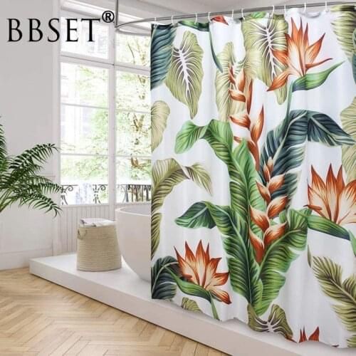 Tropical Plants Shower Curtain Tropical Green Leaves Pattern Waterproof Multi-size Douchegordijn Bathroom Decor with 12 Hooks