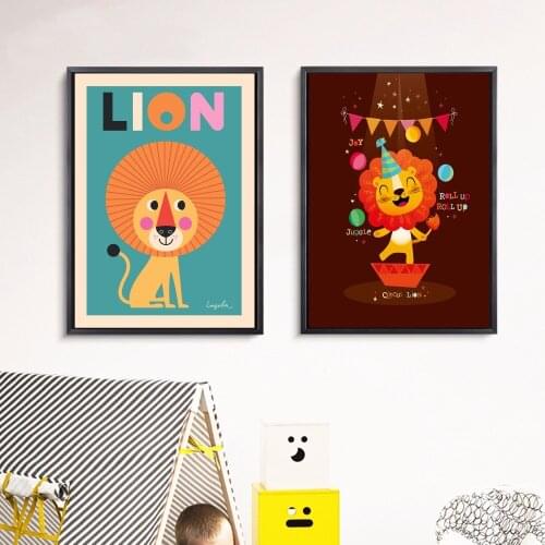 Fun Lion Cartoon Artwork Canvas Art Print Painting Poster Wall Pictures For Kids Room Home Decorative Bedroom Decor No Frame