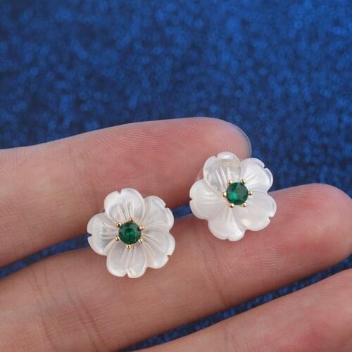 5 colors Flower Sea Shell Round AAA Cubic Zirconia Detachable Stud Earrings Fashion Jewelry Wedding Party Gift Womens Fashion