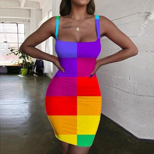 Giyu Brand Geometry Dress Women Colorful 3d Print Pattern Sundress Psychedelic Halter Sleeveless Womens Clothing Mini Evening