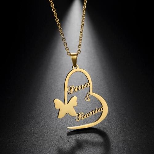 Sipuris Custom Butterfly Double Name Necklace Stainless Steel Necklace For Women Personality Butterfly Necklace Fashion Jewelry