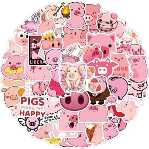 10/50PCS Kawaii Cartoon Pink Pig Animal Stickers Funny Decal DIY Car Bike Travel Luggage Phone Guitar Laptop Waterproof Sticker