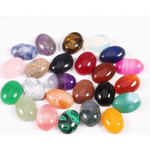 10Pcs/Lot Natural Stone Beads Oval Cabochon Spacer For DIY Ring Bracelet Earrings Pendant Needlework Jewelry Making Findings