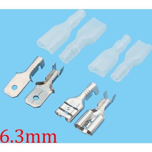 10Set 6.3mm Spade Crimp Wire Terminal Kit Female + Male Plug Socket Spring Leaf Cable Connector +Transparent Insulated Sleeves