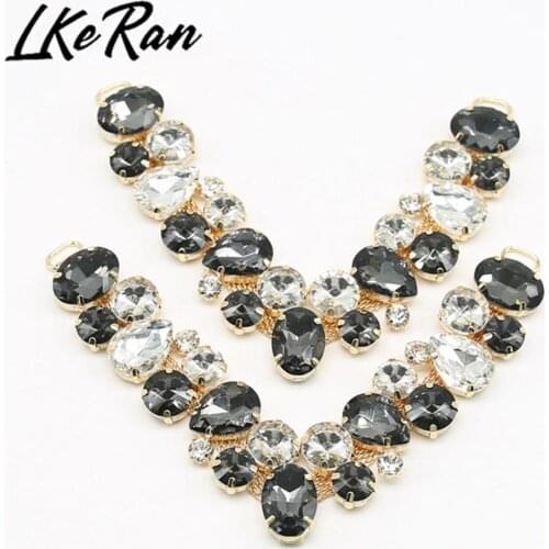 2 pair 95*95mm All-match Gray glass Crystal Chain DIY Garment sewing accessories Metal Rhinestone bikini Connectors buckle