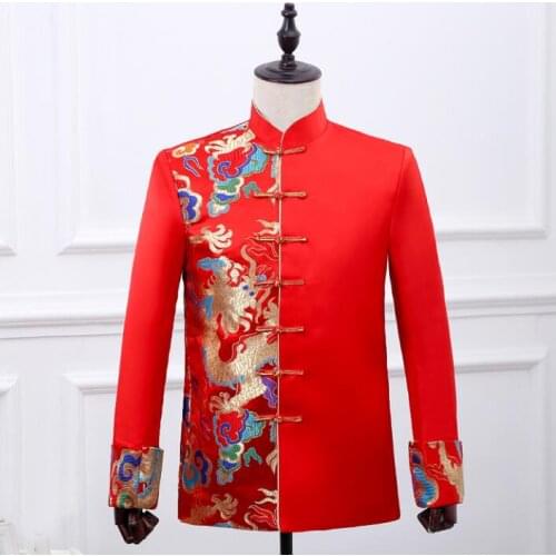 Embroidery blazer men formal dress latest coat designs suits mens chinese tunic suit terno masculino wedding suits for mens red