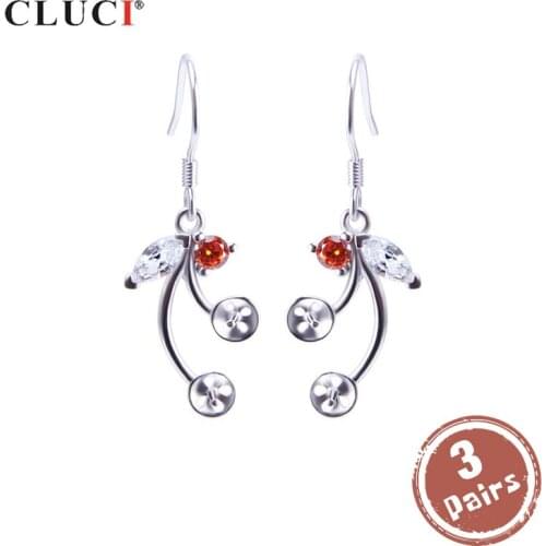 CLUCI 3 pair wholesale 925 Sterling Silver Drop Earrings for Women Flower Pearl Mountings Silver 925 Zircon Earrings SE070SB