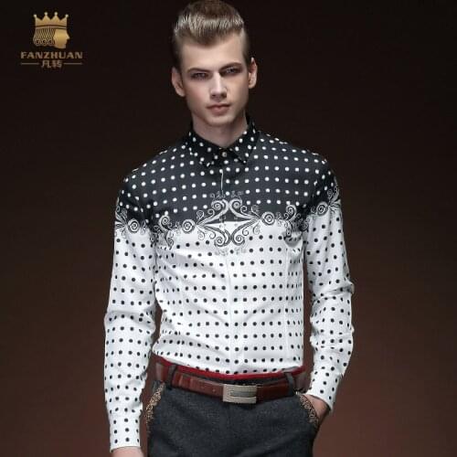 FanZhuan Free Shipping New 2017 male long sleeved mens fashion casual spring Totem Printed round Dot shirt 15202 blouse