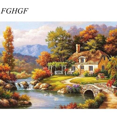 FGHGF Frameless Fairyland Landscape Wall Art Painting By Numbers Home Decoration Abstract Hand Painted DIY Paint By Number