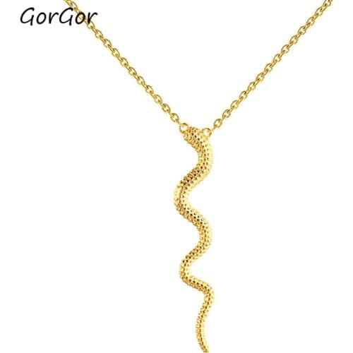 GorGor Necklace Women 925 Sterling Pattern Snake Shape Pendant Platinum Plated Creative Individuality Party Jewelry 60301211604
