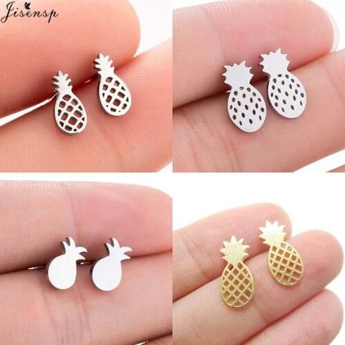 Jisensp Stainless Steel Lovely Pineapple Stud Earrings Unique Fruit Stud Earrings Fashion Jewelry for Women Birthday Party Gift