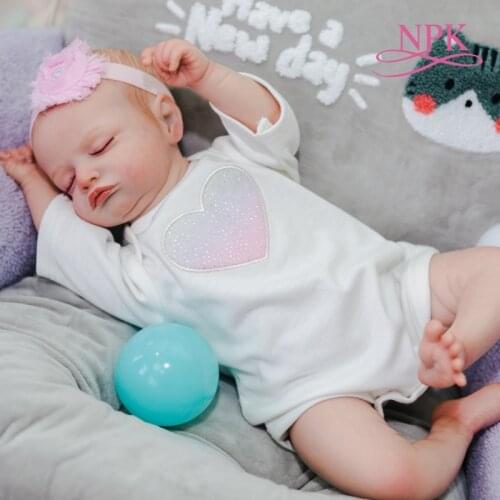 NPK49CM Reborn Baby Sleeping Girl Rosalie Soft Body Flexible Hand-Drawing Hair 3D Skin Tone with Veins premie size lifelike doll