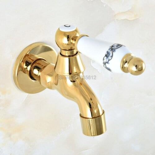 Gold Color Brass Wall Mounted Ceramic Handle Mop Pool Faucet Laundry Sink Water Taps tav148
