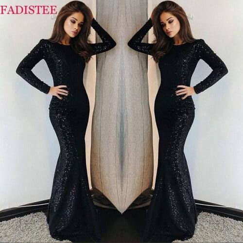 Muslim Black Sequins plus Prom Dresses Formal Evening Party Gowns Vestido De Festa Full sleeves Robe De Soiree Womens Mermaid
