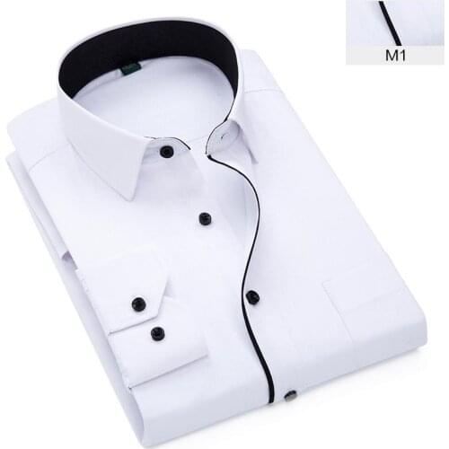 2021 Mens Dress Shirt Wrinkle-Free Solid Black border Skinny Long-Sleeved Formal For Prom Wedding Business Cargo Shirts