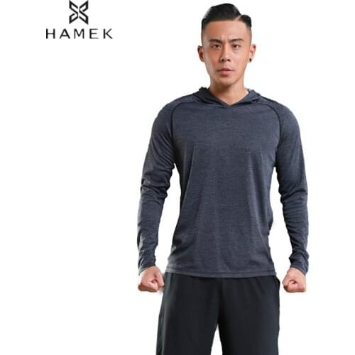 Mens Breathable Sports Running Hoodie Long Sleeves Basketball Training Shirts Male Cool Quick Dry Workout T-shirts Absorb Sweat
