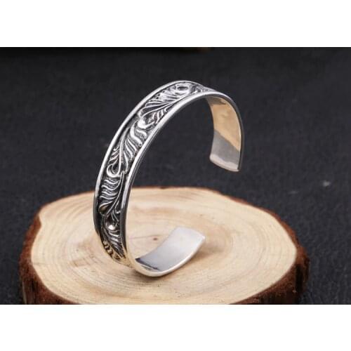 Mens Real 925 Sterling Silver Cuff Bracelet Women Jewelry A5663