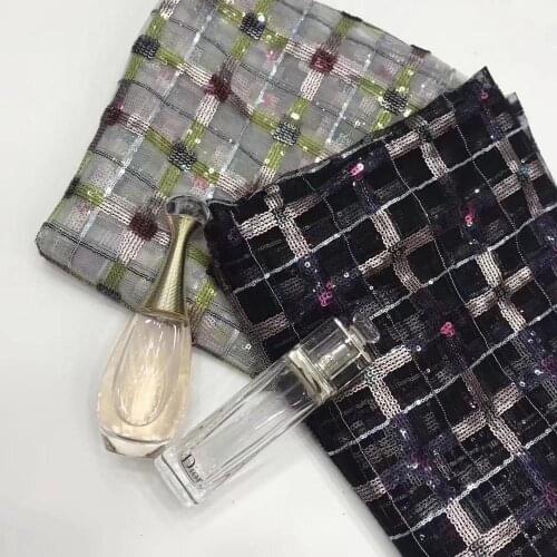 2019 new 5yards A8403 two color mesh dobby shining sequin embroidery net mesh lace fabric for sawing evening bridal wedding