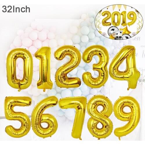 Portable 1pcs 32 Inch Aluminum Foil Gold Number Digital Balloon Birthday Party Decoration