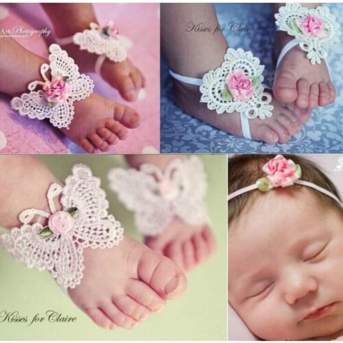 3PCS Flower Headband Baby Girls Barefoot Sandals Hair Foot Accessories Elastic Fashion Foot Decoration Kids Gift