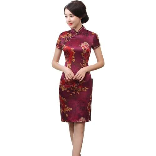 Shanghai Story Faux Silk Qipao Traditional dress Chinese Oriental dress Chinese Womens Clothing Short Cheongsam for women