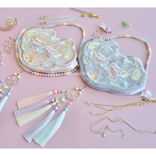 2021 chinese style hanfu bag purse pearl coin bag bead women key handmade card holder beads embroidery wallet crossbody bags