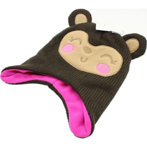 Cartoon Animals Cute Deer Elk Bear Night Owl Knitting Cotton Beanies Cap Plush Winter Warm Black Cat Hat Kid Child Fleece Lining