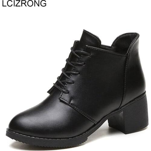 New Ankle Boots Women Fashion PU Leather Snow Warm Boots Woman Autumn Motorcycle Boots Classic Autumn Party Black Red Shoes