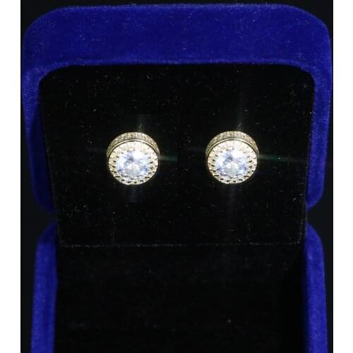 High Quality Round Stud Earring Iced Out Bling 5A Cubic Zircon Screw Back Women Mens Earring Gold Color Fashion Hip Hop Jewelry