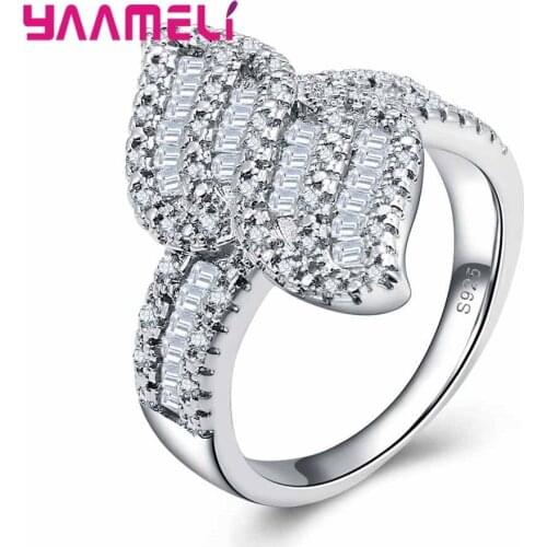 925 Sterling Silver CZ Pop Elegant Leaf Shape Plant Pattern Crystal Stone Ring Engagement Wedding Jewelry For Women Gift