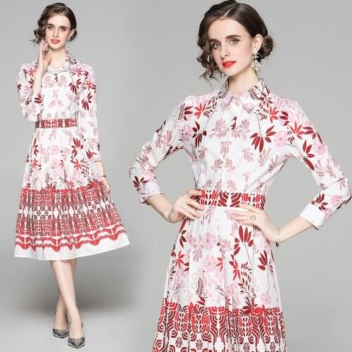 Elegant Fashion Gothic Dress England Style Pink Design Print Office Vintage Dress Tunic Ruched French Dress Button Shirt Dresses