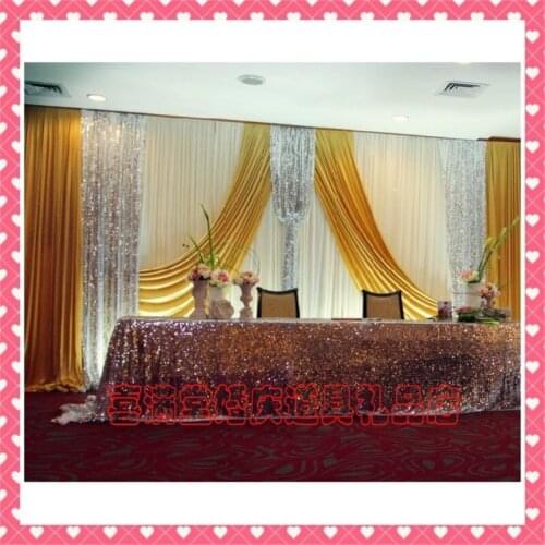 10ft high x 20ft New Design Wedding Backdrop \ Stage Curtain white and gold with shiny sequin