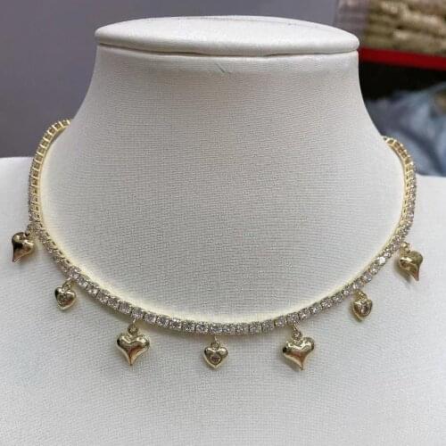 3PCS, Crystal Heart Tennis Necklace For Women Stone Round Heart Choker Necklace Gold Curb Link Chain Minimalist Jewelry Gifts