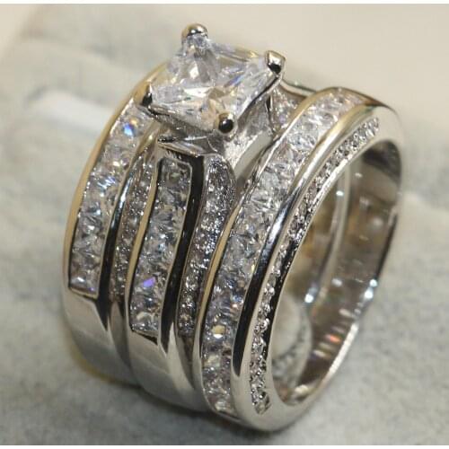 Choucong Top Sell Luxury Jewelry 925 Sterling Silver Princess Cut White Topaz CZ Diamond 3PCS Women Wedding Band Ring Gift